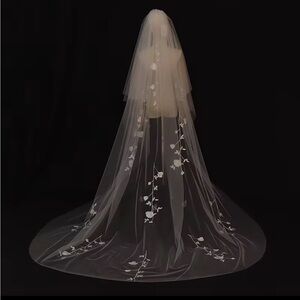 Cathedral length Floral ivory Veil with blusher